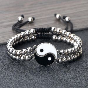 Strand charme yinyang equilíbrio contas de cobre pulseira feminino masculino sorte totem pingente casal pulseira pulseira pulsera jóias presente