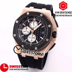 Novo 26405 quartzo cronógrafo relógio masculino preto textura dial cronômetro dois tons rosa caso de ouro borracha esporte relógios swistime a240a