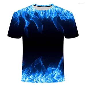 Men's T Shirts Blue Flaming T-shirt Women's 3D Casual Top Anime Street Fireman Clothing Short Sleeve Shirt