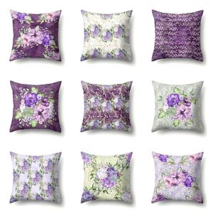 Pillow Violet Flower Design Cover Customizable Polyester Fabric Beautiful Case Sofa Decorative Home Beauty Women Gift