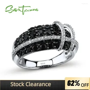 Cluster-Ringe SANTUZZA Silber Ring für Frauen 925 Sterling Top Qualität AAA Zirkonia natürliche schwarze Steine Modeschmuck