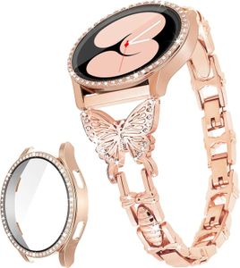 Pulseira feminina brilhante para relógio galaxy 6 5 4 40mm 44mm, pulseira brilhante elegante com diamantes estilo borboleta 240125