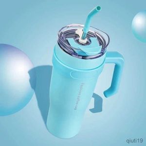 Thermos GIANXI 1250ML Tazza di paglia in acciaio inossidabile per uso domestico con manico Bottiglia di acqua termica per bicchieri con coperchio Tazza da caffè per auto portatile