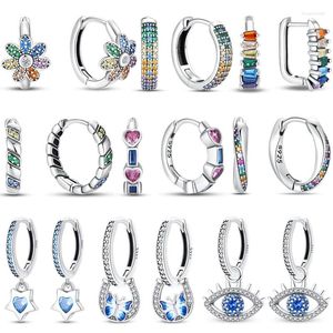 Stud Earrings 925 Sterling Silver Women Hoop Sparkling Pave CZ U Shape Evil Eyes Star Colorful Zircon Engagement Wedding Earring 2024