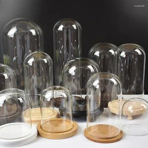 Garrafas de vidro capa cúpula flor jar sino cloche caso exibição transparente para base suporte livro cúpulas vela mesa peça central natal