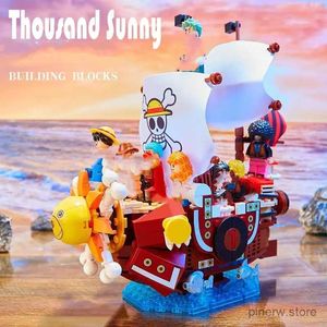 Figuras de brinquedo de ação navio mil blocos ensolarados tijolos navio pirata indo feliz blocos de construção sol barco modelo ornamentos crianças brinquedos