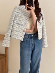 Itoolin Autumn Winter Women Elegant Tweed Cardigan Short Coat With Pocket Single Breched Jacket for Women Roose Outwear 240201