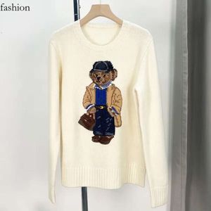 ポロパーカーデザイナーの女性ニットベアセーターポロシャツプルオーバー刺繍ファッションニットセーターロングスリーブカジュアル126