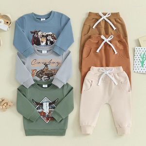 Clothing Sets Fashion Autumn Toddler Kids Baby Boys Clothes Cattle Letter Print O-neck Long Sleeve Sweatshirts Solid Pants Tracksuits