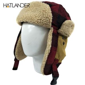 Hatlanderoutdoor Earflap Bomber Şapkaları Erkekler İçin Kadınlar Kalın Rus Ushanka Aviator Trooper Kar Ski Berber Polar Kış Şapkası T213y