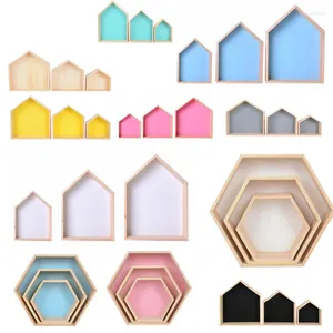 Decorative Plates Wooden Hexagon Shelf Children's Room Decorations Nordic House Shaped Wall Mounted Shelves Racks Kids Bedroom Home Decor