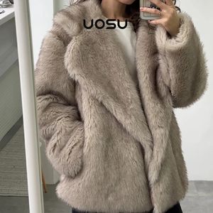 Übergroßen Revers Flauschigen Pelzmantel Frauen Winter Warm Solide Faux Pelz Jacke Lange Luxus Marke Lose Party Outwear Mode Kleidung 240124