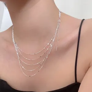 Kedjor S Sterling Sier Kvinnans smycken krage Europeiska enkla mode Multi Lager Bar Necklace Clavicle Gifts