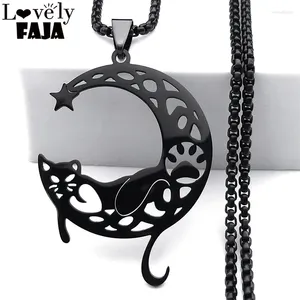 Anhänger Halsketten Schwarze Katze Haustier Fußabdruck Mond Stern Gothic Halskette Frauen Männer Farbe Crescent Tier Pfote Hohl Schmuck N8079S03