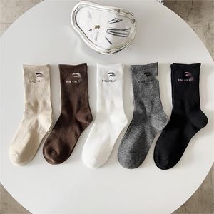 BL Brand Socks Women's Jacquard Letter Cotton Socks Autumn and Winter Trendy Solid Color Fashion Mid Length Socks