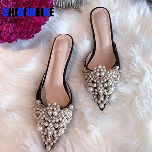 Spring Summer Fashion Sexy Women Shoes Elegant String Bead Crystal Patchwork SlipOn 3542 Thin Heels Slipper AD1147 240123