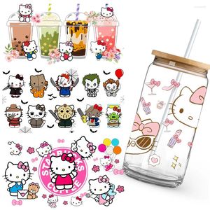 Adesivos de janela Kawaii Animais fofos 16oz copo UV DTF envoltório decalques autoadesivos rolo de filme imprimível transferência à prova d'água