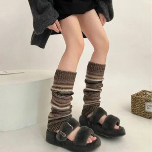 Women Socks Autumn Winter Warm Knitted Foot Cover Knee JK Girl Lolita Striped Long Stockings