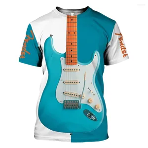 Herr t-skjortor gitarr grafik 3d tryckt sommar o-hals t-shirt avslappnad kort hylsa överdimensionerad pullover mode streetwear män kläder