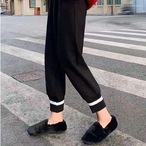 Kvinnors byxor 2024 Autumn and Winter Fashion High midja Loose Casual Korean Straight Tube Solid Color Woolen Wide Ben Sticked Mormor