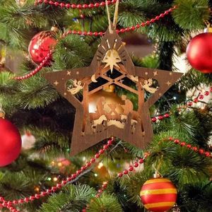 Juldekorationer Christian Star Ornament Födelsescenedekoration Wood Eco-vänliga hänge för Xmas Tree-gåvor
