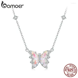 Pendants Bamoer 925 Sterling Silver Pink Butterfly Pendant Necklace Pave Setting CZ For Women Party Birthday Day Fine Jewelry Gift