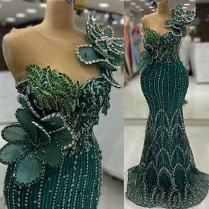 2024 ASO EBI HUNTER GREEN MERMAID PROM DRESS BEADED CRYSTALS SQUINED ENIVING PARMAL PARTIN SEGL PARTIN