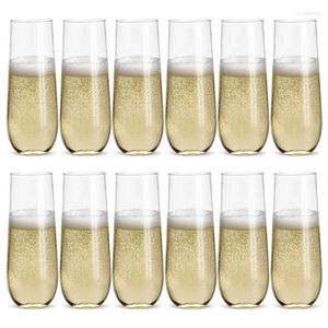 Disposable Cups Straws 12pcs Plastic Stemless Toasting Champagne Glass Party Family Gathering Drinkware Unbreakable Crystal Clear Wine Beer