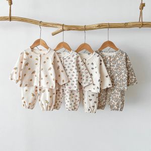 6994 Autunno stampato floreale neonate Homesuit vestiti del bambino 2 pezzi manica lunga che tocca il fondo Set pigiama Waffle 240123