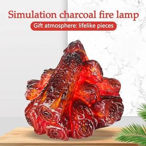 Decorative Figurines Simulation Charcoal Flame Lantern Lamp 3D Fake Simulated Fireplace LED Lamps Light Bulb Battery Flameless Home Decor