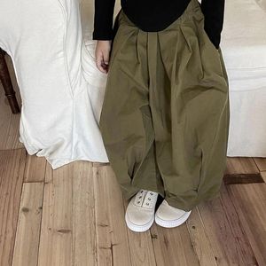 Byxor Spring Autumn Baby Girls Solid Color Loose Kids Cotton All-Match Wide Leg Pants