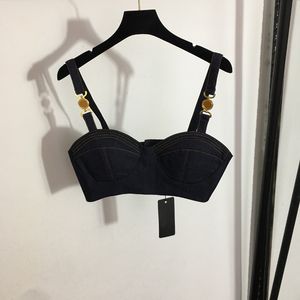 Sexy Push Up Bras Shirts Summer Sling Tops Female Luxury Camis Tees Navy Denim Tees Girls Shoulder Button Bras Clothing