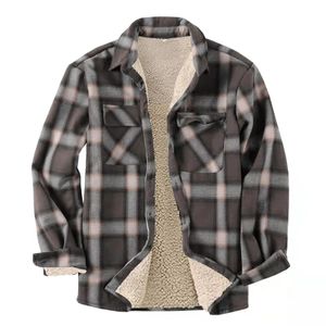 셔츠 품질 남성 격자 무늬 플란넬 두꺼운 재킷 따뜻한 퀼트 늘어선 길이 린 슬리브 가을 겨울 남성 패션 코트 코트 포켓 240201