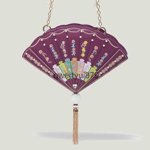 Shoulder Bags Handbags Creative National Fan Sape Women Soulder Designer Brands Tassel Pearls Crossbody Bag Funny Cic Small Purse for Girl 2022H2421