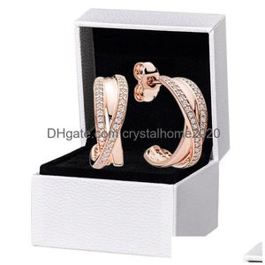 Stud Rose Gold Cz Diamante Linha Brinco Gancho Para Real Sterling Sier Casamento Designer Jóias Mulheres Namorada Presente Brincos Com Dhlsl