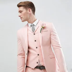 メンズスーツピンクノッチラペルスリムフィット結婚式の男性Groom Tuxedos 3ピース（ジャケットパンツベスト）ファッションエレガントなフォーマルな男性スーツ2024
