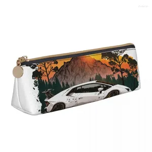Kozmetik çantalar asil spor araba deri çantası dağ güneşi kawaii fermuar kalem kutusu ilkokul kızlar erkek üçgen kalem torbası