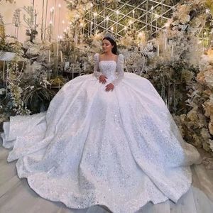 Luxuriöse volle Kristalle Ballkleid Brautkleider 2024 Bling Plus Size Brautkleider Applikationen mit langen Ärmeln Garten Brautkleid Hochzeitskleider Maßgeschneiderte Vestido de Novia