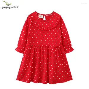 Girl Dresses Jumping Meters 2024 Arrival Red Princess Girls Hearts Print Cute Autumn Spring Children's Clothing Party Kids Frocks