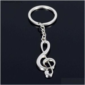 Keychains Lanyards Ny nyckelkedja Ring Sier Plated Musical Note Keychain för bilmetallmusik Symbolkedjor Drop Leverans Fashion Access DHNG7 Q240201