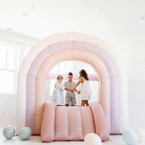 6x6ft Oxford Pastel Pink White Rainbow Bounce House Small Mini för barn 240127
