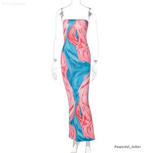 Womens Summer Casual Designer Maxi Dresses Sexig Off Axel Dress Wrap Bust Long Kirt Fashion Tie Dye Print Clothing 7505