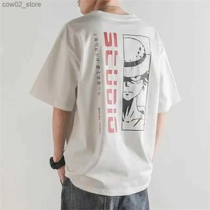 Erkek Tişörtler Yaz Erkekler Kadın Pamuk Japon Anime Baskı T-Shirt Sıradan Tees Erkek Japon Anime Tek Parça Kısa Kollu Tees Giyim Q240201