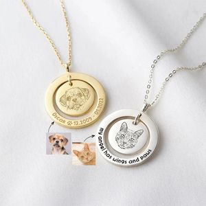 Custom Pet Portrait Necklace Dog Memorial Pendant Custom Name Po Necklaces For Women Pet Lover Cat Gold Pets Jewelry Gift 240119