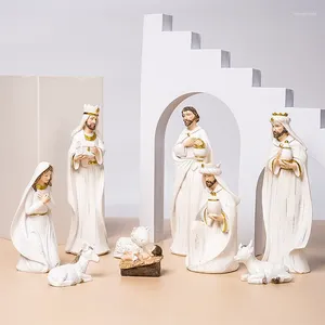 Figurki dekoracyjne święta rodzina figurka wielkanocna religijne Jezus Narodziny Zestaw ręcznie malowany posąg Ozdoby Ozdoby Pokój Rzemiosło Boże Narodzenie Boże Narodzenie
