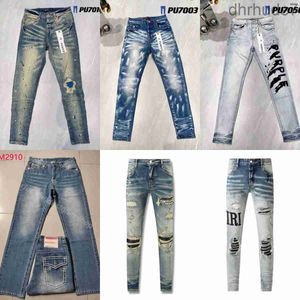 Jeans da uomo firmati Amirs Pantaloni viola alla moda a gamba dritta 18ss Nuovi pantaloni in denim con borchie di cristallo Robin Rock Revival True Elastic 42WJ