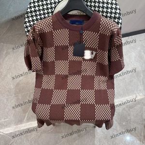 Xinxinbuy 2024 Men Designer Tee Tシャツチェスボードグリッドレター刺繍1854女性オレンジブラックホワイトブルーレッドS-2xl