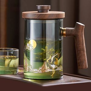 Gianxi chińska kubek herbaty odporne na ciepło szklane filiżanki z drewnianym uchwytem Domowy KUNG FU PUER FILTR FILTR PUPI 240118