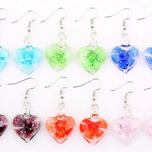 Stud Earrings QianBei 6Paris 6pcs/lot Romantic Earring Heart Lampwork Glass Pendants Flower Murano Charms Jewelry Wedding