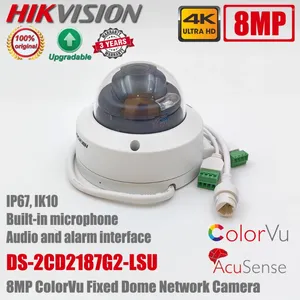 Hikvision original DS-2CD2187G2-LSU 8mp 4k poe wdr ip67 ik10 microfone embutido colorvu acusense dome câmera interface de alarme de áudio